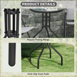 Outsunny 60 Cm Round Garden Side Table, Glass Top Garden Bistro Table, Black - thumbnail 6