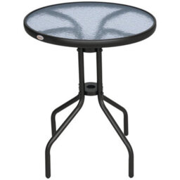 Outsunny 60 Cm Round Garden Side Table, Glass Top Garden Bistro Table, Black - thumbnail 2