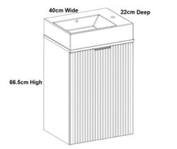 Impact Furniture Bathroom Cloakroom Vanity Unit 400mm Small Sink Cabinet Ribbed Fluted  White Modern Wall Hung Basin Slimline Narrow Adel - thumbnail 7