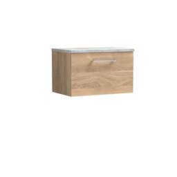 Balterley Bramshall 600mm Wall Hung 1 Drawer Vanity Unit With Laminate Worktop For Stylish Compact Bathroom Storage - Bleached Oak