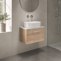Balterley Bramshall 600mm Wall Hung 1 Drawer Vanity Unit With Laminate Worktop For Stylish Compact Bathroom Storage - Bleached Oak - thumbnail 4