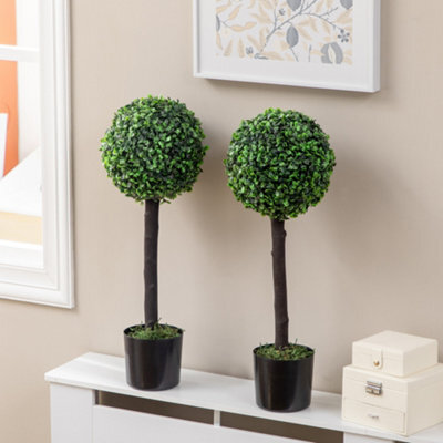 Homcom Set Of 2 Potted Artificial Plants Boxwood Ball Trees Indoor Outdoor, 60Cm - image 1