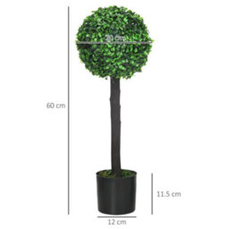 Homcom Set Of 2 Potted Artificial Plants Boxwood Ball Trees Indoor Outdoor, 60Cm - thumbnail 3