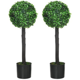 Homcom Set Of 2 Potted Artificial Plants Boxwood Ball Trees Indoor Outdoor, 60Cm - thumbnail 2
