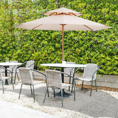 Outsunny Garden Wood Patio Parasol Sun Shade Outdoor Umbrella Canopy Beige - image 1