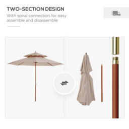 Outsunny Garden Wood Patio Parasol Sun Shade Outdoor Umbrella Canopy Beige - thumbnail 4