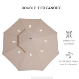 Outsunny Garden Wood Patio Parasol Sun Shade Outdoor Umbrella Canopy Beige - thumbnail 6
