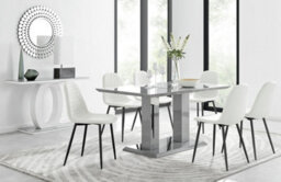 Furniturebox Imperia Grey High Gloss 6 Seater Dining Table With Structural 2 Plinth Column Legs 6 White Faux Leather Black Leg Corona Chairs - thumbnail 1