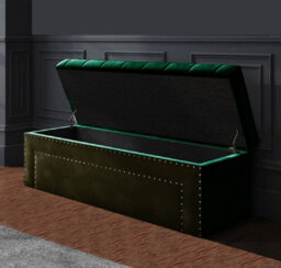 137Cm Duke Ottoman Storage Box -Upholstered Blanket Box - Forest Green Plush Velvet Multifunctional Storage Box - thumbnail 2