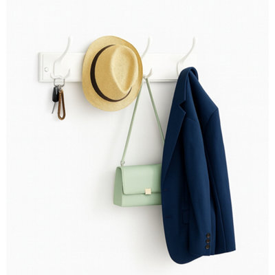 Innoteck Coat Hook Wall Mounted Coat Rack 4 Dual Hooks With White Mdf Base 40X9X7Cm - image 1