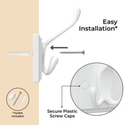 Innoteck Coat Hook Wall Mounted Coat Rack 4 Dual Hooks With White Mdf Base 40X9X7Cm - thumbnail 5