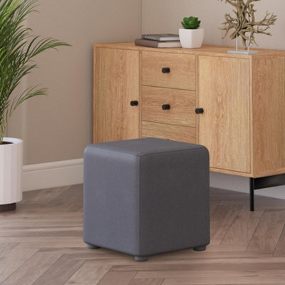 Feather Grey Faux Leather Cube Seat Handmade Uk By Footstools Direct - image 1