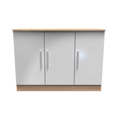 Trent 3 Door Sideboard In Grey & Bardolino Oak (Ready Assembled) - image 1
