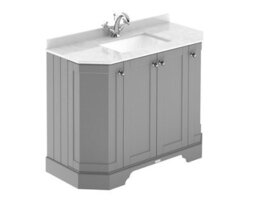 Hudson Reed Floor Standing 4-Door Angled Vanity Unit With 1 Tap Hole White Marble Top & Basin, Storm Grey, 1036X470mm - thumbnail 1