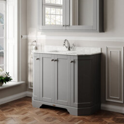 Hudson Reed Floor Standing 4-Door Angled Vanity Unit With 1 Tap Hole White Marble Top & Basin, Storm Grey, 1036X470mm - thumbnail 4