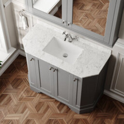 Hudson Reed Floor Standing 4-Door Angled Vanity Unit With 1 Tap Hole White Marble Top & Basin, Storm Grey, 1036X470mm - thumbnail 3