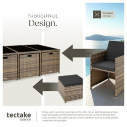 Tectake New York 6+4+1 Aluminum Rattan Seating Set With Protective Cover - Nature - thumbnail 4