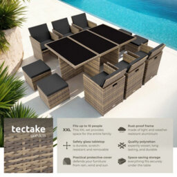 Tectake New York 6+4+1 Aluminum Rattan Seating Set With Protective Cover - Nature - thumbnail 2
