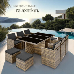 Tectake New York 6+4+1 Aluminum Rattan Seating Set With Protective Cover - Nature - thumbnail 8