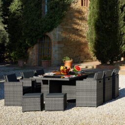 Tectake New York 6+4+1 Aluminum Rattan Seating Set With Protective Cover - Nature - thumbnail 9