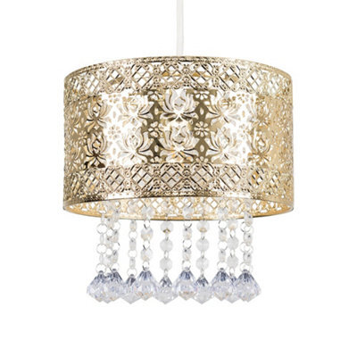 Valuelights Enna Modern Intricate Pattern Gold Ceiling Light Shade With Jewel Droplets (D)25Cm - image 1