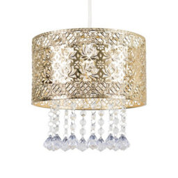 Valuelights Enna Modern Intricate Pattern Gold Ceiling Light Shade With Jewel Droplets (D)25Cm - thumbnail 1