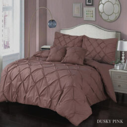 TheWhiteWater Limited Pintuck Duvet Cover Set + Matching Pillowcases, Hand Stitches Quilt Bedding Set - Pink Dusky - thumbnail 2