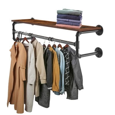 "Fativo Artloge 42"" Industrial Wall-Mounted Clothes Rack With Shelf Clothes Hanging Bar Shop Display Stand" - image 1