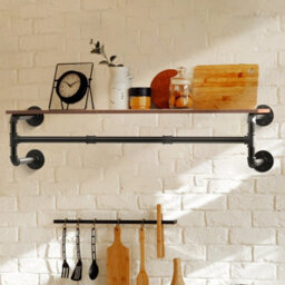 "Fativo Artloge 42"" Industrial Wall-Mounted Clothes Rack With Shelf Clothes Hanging Bar Shop Display Stand" - thumbnail 2