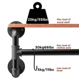 "Fativo Artloge 42"" Industrial Wall-Mounted Clothes Rack With Shelf Clothes Hanging Bar Shop Display Stand" - thumbnail 7
