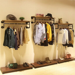 "Fativo Artloge 42"" Industrial Wall-Mounted Clothes Rack With Shelf Clothes Hanging Bar Shop Display Stand" - thumbnail 8