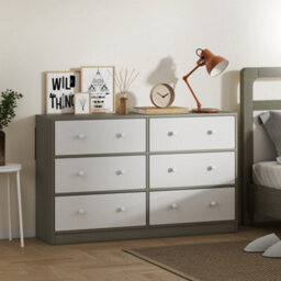 Homcom Chest Of Drawers, 6 Drawer Dresser For Bedroom, White And Grey - thumbnail 1