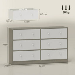 Homcom Chest Of Drawers, 6 Drawer Dresser For Bedroom, White And Grey - thumbnail 3
