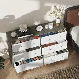 Homcom Chest Of Drawers, 6 Drawer Dresser For Bedroom, White And Grey - thumbnail 7