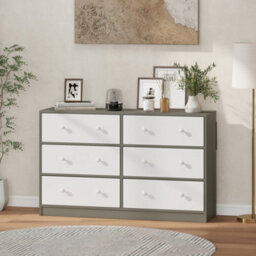 Homcom Chest Of Drawers, 6 Drawer Dresser For Bedroom, White And Grey - thumbnail 8