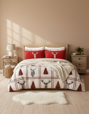 Ultra Soft Teddy Duvet Cover Set Stag Christmas Cozy Fleece Bedding Cream - image 1