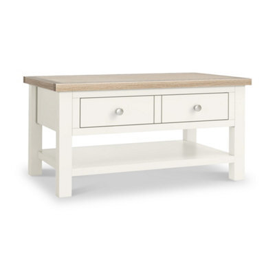 Farro Coconut White  Coffee Table With Washed Oak Top - By Roseland Furniture - image 1