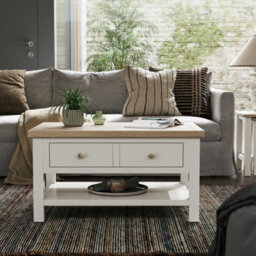 Farro Coconut White  Coffee Table With Washed Oak Top - By Roseland Furniture - thumbnail 5
