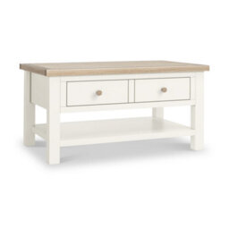 Farro Coconut White  Coffee Table With Washed Oak Top - By Roseland Furniture - thumbnail 4