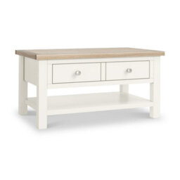 Farro Coconut White  Coffee Table With Washed Oak Top - By Roseland Furniture
