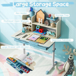 Costway Kids Study Desk Student Learning Writing Table W/ Tilt Desktop & Hutch - thumbnail 7