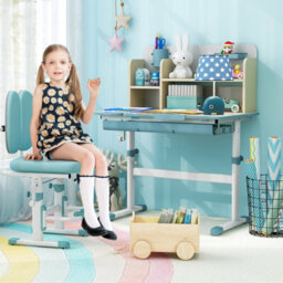 Costway Kids Study Desk Student Learning Writing Table W/ Tilt Desktop & Hutch - thumbnail 4
