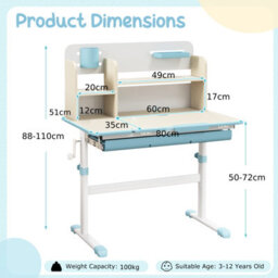 Costway Kids Study Desk Student Learning Writing Table W/ Tilt Desktop & Hutch - thumbnail 2