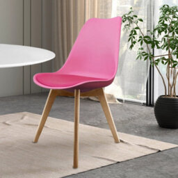 Fusion Living Soho Bright Pink Plastic Dining Chair With Squared Light Wood Legs - thumbnail 2