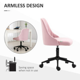 Vinsetto Velvet Office Chair With Adjustable Height And Wheels, Pink - thumbnail 5