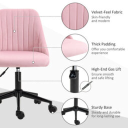 Vinsetto Velvet Office Chair With Adjustable Height And Wheels, Pink - thumbnail 7