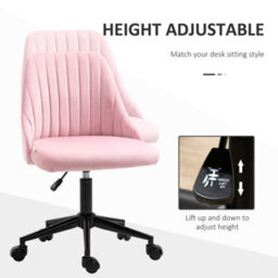 Vinsetto Velvet Office Chair With Adjustable Height And Wheels, Pink - thumbnail 4