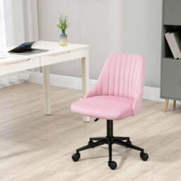 Vinsetto Velvet Office Chair With Adjustable Height And Wheels, Pink - thumbnail 1