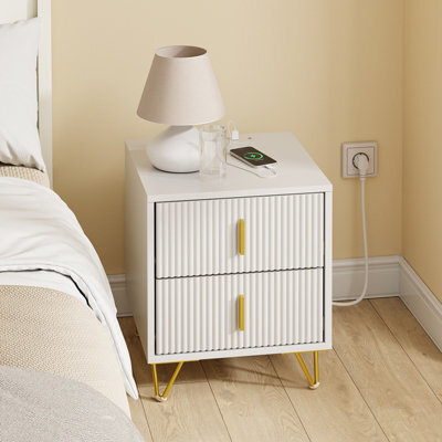 Bedside Table Bedside Cabinet White Nightstand With 2 Drawers And Charging Station,sobuy Fbt115-E-W - image 1