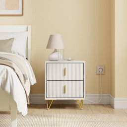 Bedside Table Bedside Cabinet White Nightstand With 2 Drawers And Charging Station,sobuy Fbt115-E-W - thumbnail 6